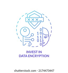 Invest in data encryption blue gradient concept icon. Manage customer digital identity abstract idea thin line illustration. Data breach prevention. Isolated outline drawing. Myriad Pro-Bold font used