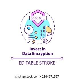 Invest in data encryption concept icon. Manage customer digital identity abstract idea thin line illustration. Isolated outline drawing. Editable stroke. Arial, Myriad Pro-Bold fonts used