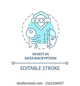 Invest in data encryption turquoise concept icon. Manage customer digital identity abstract idea thin line illustration. Isolated outline drawing. Editable stroke. Arial, Myriad Pro-Bold fonts used