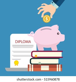 Invest in education concept. Vector illustration in flat style design. Money savings for study.