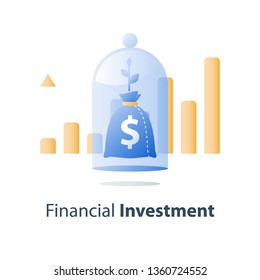Invest fund, long term investment, future income growth, capital allocation, pension savings account, superannuation concept, bank deposit, value increase, wealth management, vector icon