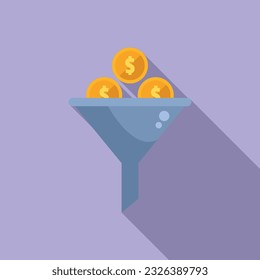 Investigar el vector plano del icono del embudo. Financiar dinero. Pila de banco