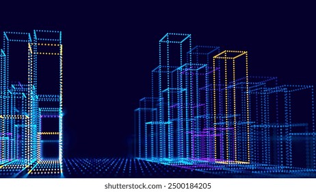 Invierta en el futuro concepto de ciudad digital inteligente. Arquitectura Urbana Concepto de Torres Altas de la Ciudad Futura. Edificios de rascacielos digitales Abstractas de realidad virtual. Ilustración vectorial de Tecnología moderna.