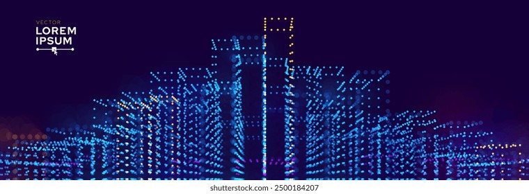 Invierta en el futuro concepto de ciudad digital inteligente. Arquitectura Urbana Concepto de Torres Altas de la Ciudad Futura. Edificios de rascacielos digitales Abstractas de realidad virtual. Ilustración vectorial de Tecnología moderna.