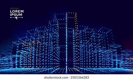 Invest in Future Smart Digital City Concept. Urban Architecture High Towers Concept of the Future City. Virtual Reality Abstract Digital Skyscraper Buildings. Modern Technology Vector Illustration.