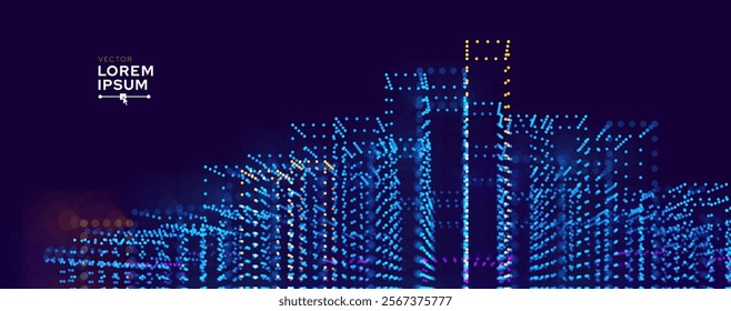 Invest in Future Smart Digital City Concept. Urban Architecture High Towers Concept of the Future City. Virtual Reality Abstract Digital Skyscraper Buildings. Modern Technology Vector Illustration.