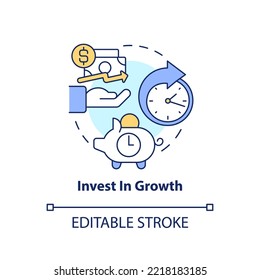 Invest In Growth Concept Icon. Managing Small Business Finances Tip Abstract Idea Thin Line Illustration. Isolated Outline Drawing. Editable Stroke. Arial, Myriad Pro-Bold Fonts Used