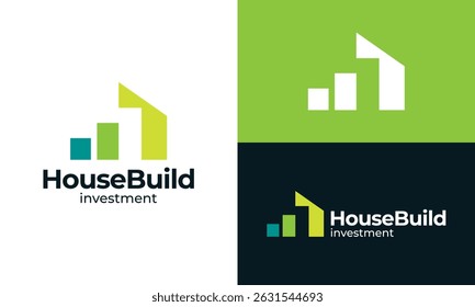 Invest house logo design. Financial investment chart concept vector design with abstract home building modern symbol graphic icon