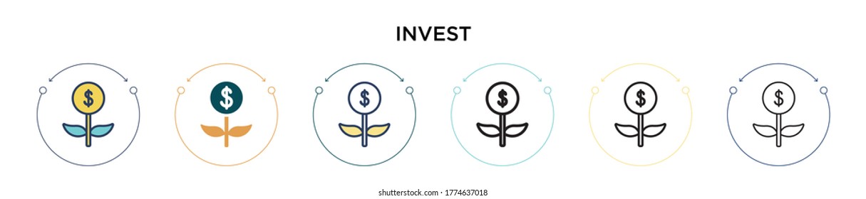 Invest icon in filled, thin line, outline and stroke style. Vector illustration of two colored and black invest vector icons designs can be used for mobile, ui, web