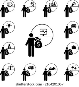 Invest, investing icon in a collection with other items
