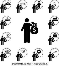 Invest, investor, businessman icon in a collection with other items
