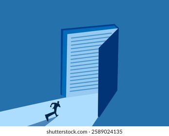 Invest in knowledge, Businessman running on a path with an open book