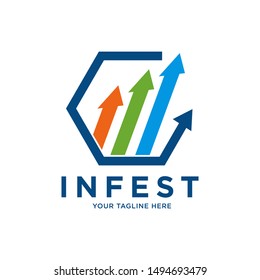 Invest Logo - vector logo template concept. Economic finance investment sign. Business symbol. Arrows recycle and infographic bar. Design element.