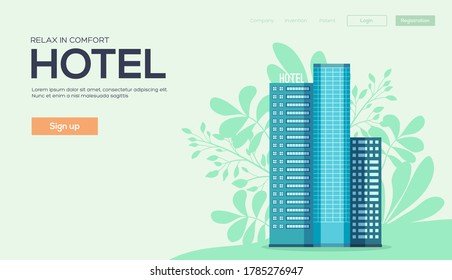 Invest money in a hotel  flyer, magazines, poster, book cover, banners. Vector illustration design head banner or enter slide. Grain texture and noise effect. 
