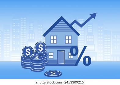 Invest money in real estate property. House loan, mortgage and rent concept vector illustrations.
