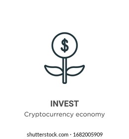 Invest outline vector icon. Thin line black invest icon, flat vector simple element illustration from editable blockchain concept isolated stroke on white background