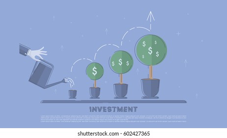 Invest project monetization . Concept business vector for investing into ideas, creative innovative work, growing business. Flat illustration with thin broken line.