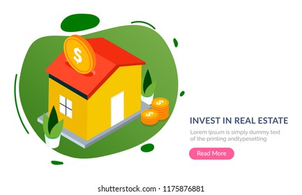 Invest In Real Estate concept based web template design for Business idea and Investment concept.