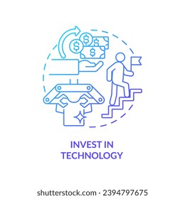 Invest in technology blue gradient concept icon. Retail industry. Automated process. Contactless payment. Business innovation abstract idea thin line illustration. Isolated outline drawing