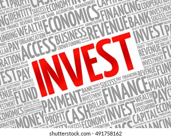 INVEST word cloud collage, business concept background
