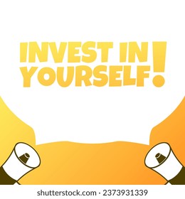 Invest in yourself sign. Flat, yellow, horn icons, invest in yourself sign. Vector icon