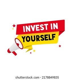 Invest in yourself text on banner. Personal Development concept. Vector illustration.