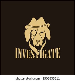 Investigate dog with detective concept in flat design monogram illustration for t-shirt