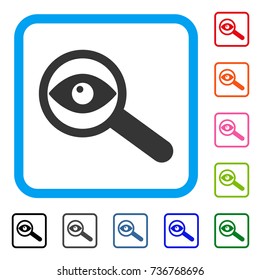 Investigate icon. Flat grey iconic symbol in a light blue rounded square. Black, gray, green, blue, red, orange color variants of Investigate vector. Designed for web and software UI.