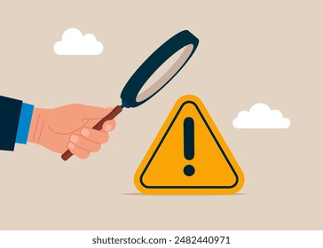 Investigate incident with exclamation attention sign. Modern vector illustration in flat style. 