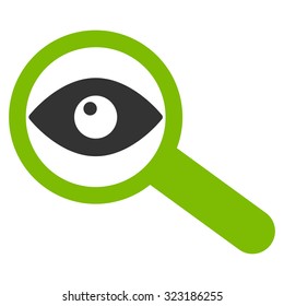 Investigate vector icon. Style is bicolor flat symbol, eco green and gray colors, rounded angles, white background.