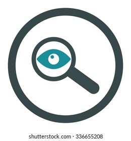 Investigate vector icon. Style is bicolor flat rounded symbol, soft blue colors, rounded angles, white background.