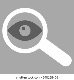 Investigate vector icon. Style is bicolor flat symbol, dark gray and white colors, rounded angles, silver background.