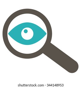 Investigate vector icon. Style is bicolor flat symbol, grey and cyan colors, rounded angles, white background.