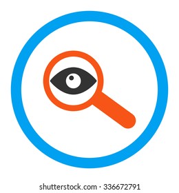 Investigate vector icon. Style is flat rounded symbol, bright colors, rounded angles, white background.