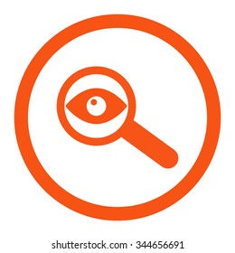 Investigate vector icon. Style is flat rounded symbol, orange color, rounded angles, white background.
