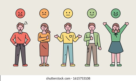 Investigate your preferences with color and facial expression emoticons.
Steps from good to bad. flat design style minimal vector illustration.