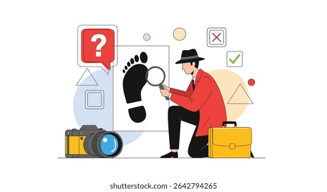 Investigating Footprints with a Detective Illustration Solving Crimes Through Forensic Analysis
