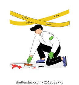 Investigating physical or digital crime scenes, crime scene flat illustration