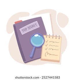 Investigation and Detective Work with Folder and Magnifier Vector Illustration