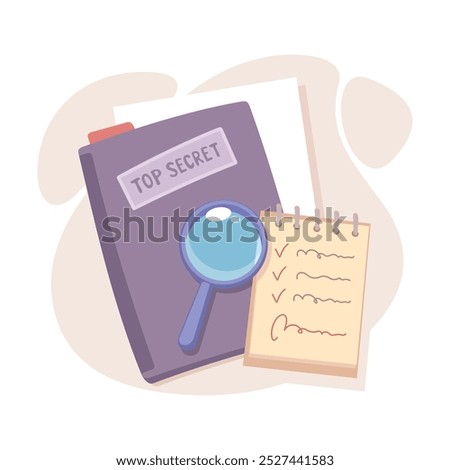 Investigation and Detective Work with Folder and Magnifier Vector Illustration