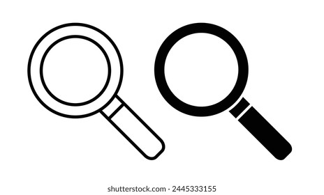 Investigation and Magnification Icon Set. Magnifying Glass and Detailed Search Symbols.