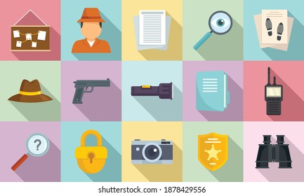 Investigator icons set. Flat set of investigator vector icons for web design