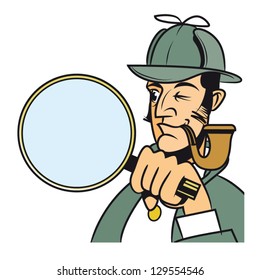 Investigator looking through a magnifying glass