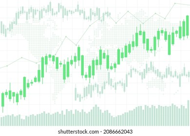 Investing background. Stock market charts with dot world map in background. Stock market conceptual background.