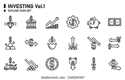 Investing and finance outline icon set.