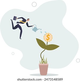 Investing in growth stock, entrepreneur growing business or profit from investment concept. vector illustration.