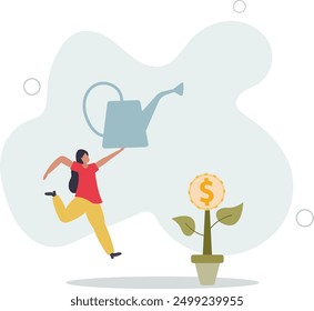 Investing in growth stock, entrepreneur growing business or profit from investment concept.flat design with people.