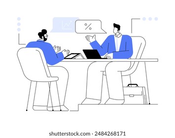 Investing in hedge fund abstract concept vector illustration. Businessman talking to mutual fund representative, develop startup strategy, financial help, raising money abstract metaphor.