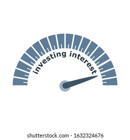 Investing interest level scale with arrow. The measuring device icon. Sign tachometer, speedometer, indicators. Infographic gauge element