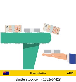 Investing money. Australian dollar banknote. Business finance concept vector illustration.